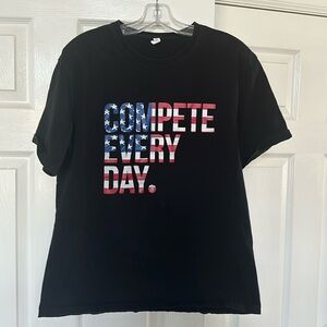 Cotton workout T-shirt, size medium unisex compete every day with US flag